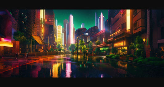 Street Level Illustrated View of a Densely Populated City Set Sometime in the Near Future 0108 SN1059 - Sweet As Hell Designs