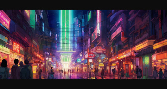 Street Level Illustrated View of a Densely Populated City Set Sometime in the Near Future 0109 SN1060 - Sweet As Hell Designs