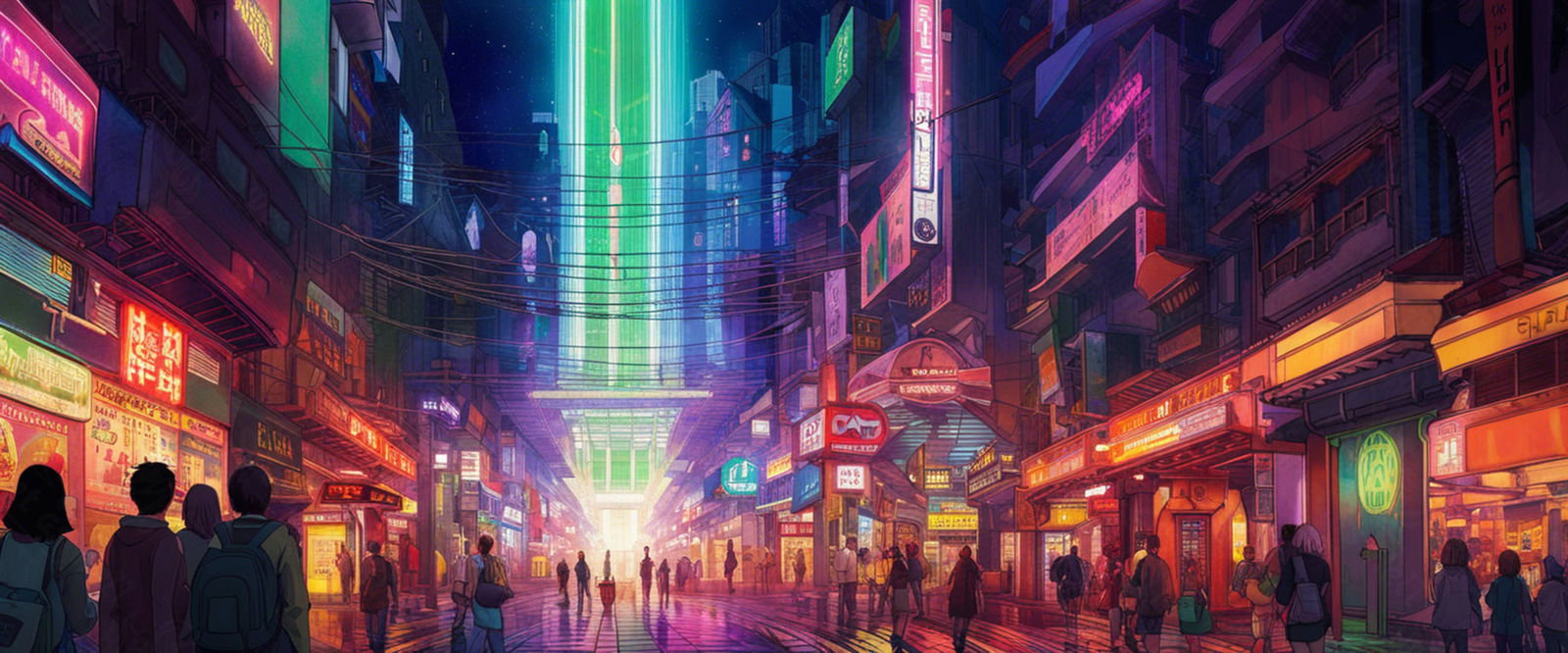 Street Level Illustrated View of a Densely Populated City Set Sometime in the Near Future 0109 SN1060 - Sweet As Hell Designs