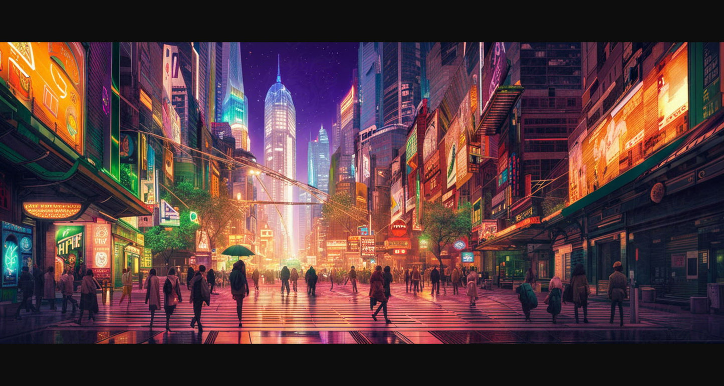 Street Level Illustrated View of a Densely Populated City Set Sometime in the Near Future 0110 SN1061 - Sweet As Hell Designs