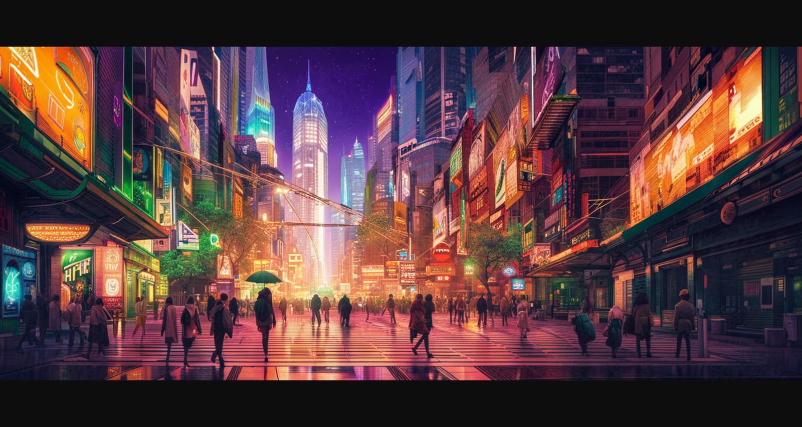 Street Level Illustrated View of a Densely Populated City Set Sometime in the Near Future 0110 SN1061 - Sweet As Hell Designs
