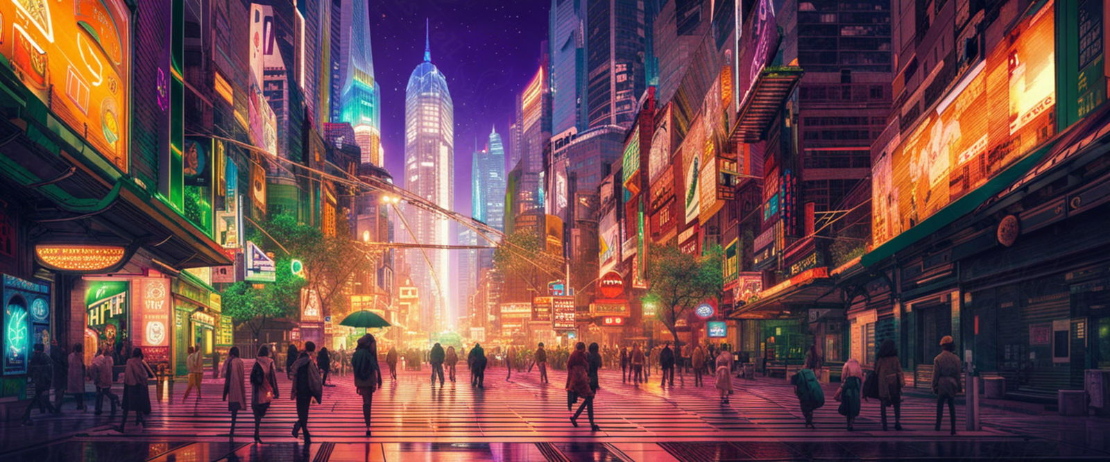 Street Level Illustrated View of a Densely Populated City Set Sometime in the Near Future 0110 SN1061 - Sweet As Hell Designs