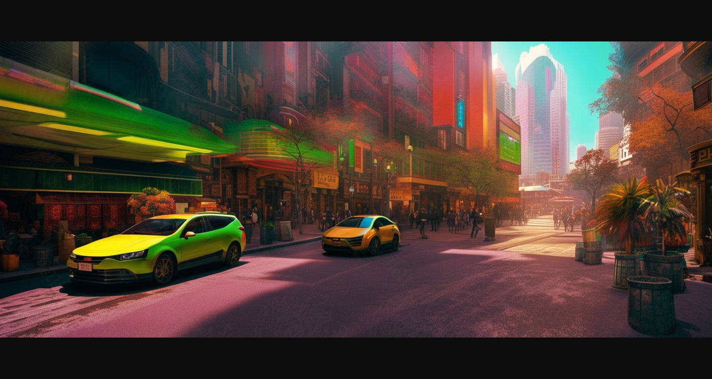 Street Level Illustrated View of a Densely Populated City Set Sometime in the Near Future 0111 SN1062 - Sweet As Hell Designs