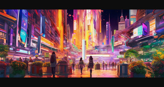 Street Level Illustrated View of a Densely Populated City Set Sometime in the Near Future 0112 SN1063 - Sweet As Hell Designs