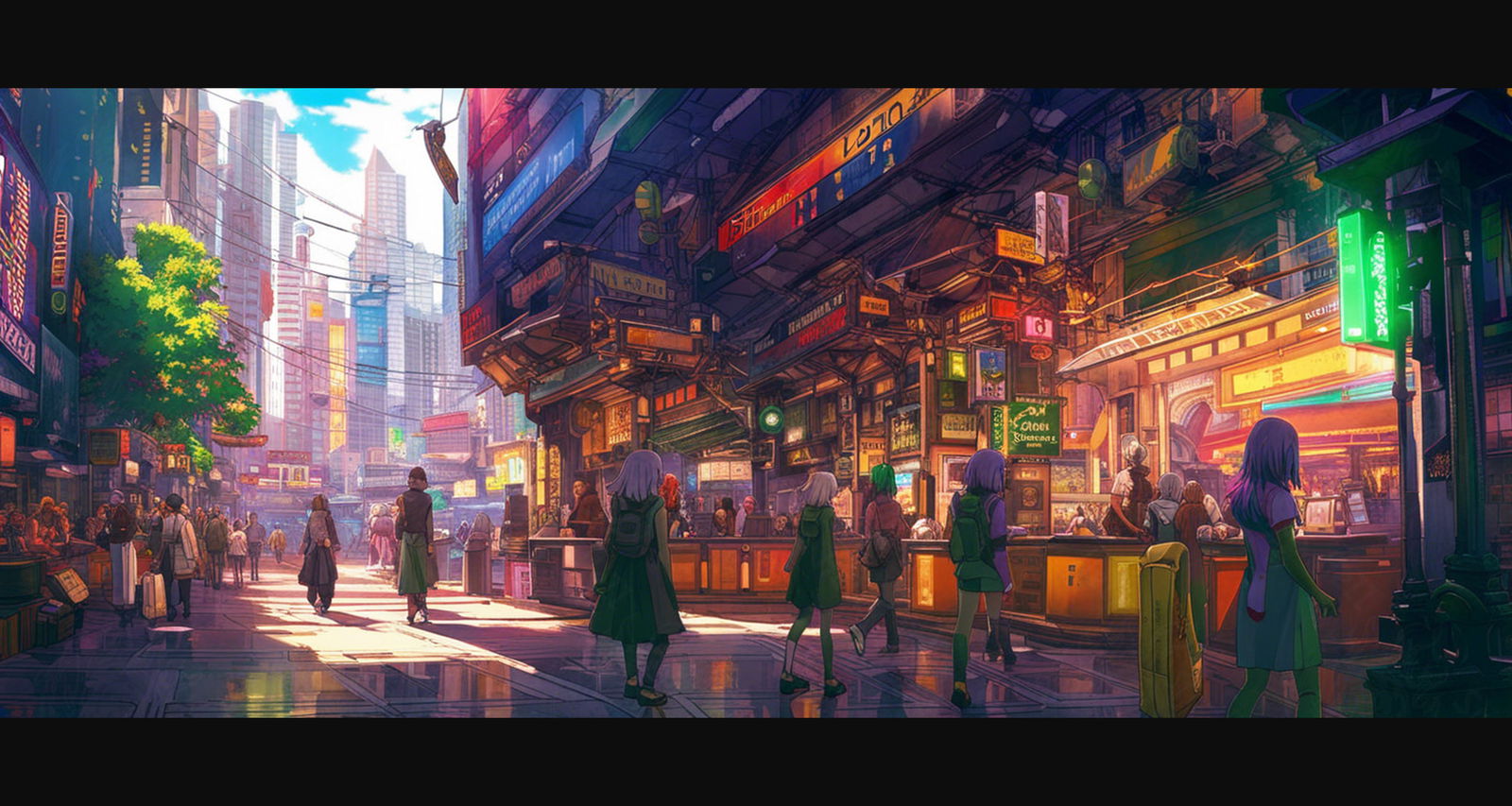 Street Level Illustrated View of a Densely Populated City Set Sometime in the Near Future 0114 SN1065 - Sweet As Hell Designs