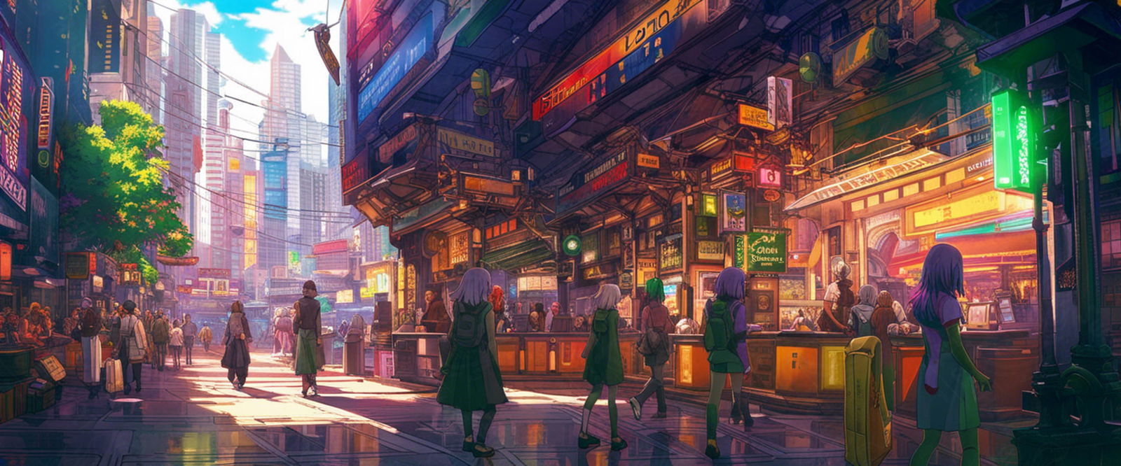 Street Level Illustrated View of a Densely Populated City Set Sometime in the Near Future 0114 SN1065 - Sweet As Hell Designs