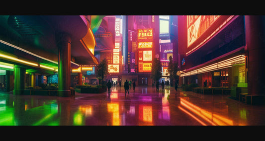 Street Level Illustrated View of a Densely Populated City Set Sometime in the Near Future 0115 SN1066 - Sweet As Hell Designs