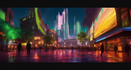 Street Level Illustrated View of a Densely Populated City Set Sometime in the Near Future 0116 SN1067 - Sweet As Hell Designs