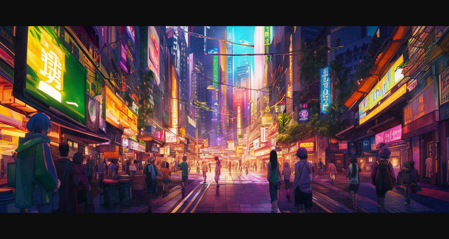 Street Level Illustrated View of a Densely Populated City Set Sometime in the Near Future 0117 SN1068 - Sweet As Hell Designs