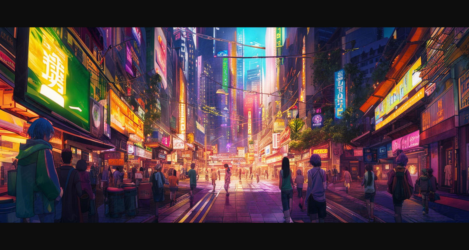 Street Level Illustrated View of a Densely Populated City Set Sometime in the Near Future 0117 SN1068 - Sweet As Hell Designs