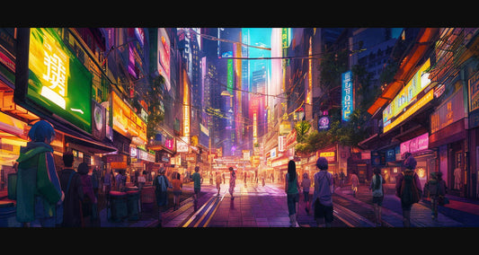 Street Level Illustrated View of a Densely Populated City Set Sometime in the Near Future 0117 SN1068 - Sweet As Hell Designs