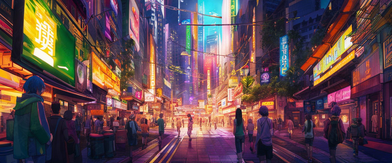 Street Level Illustrated View of a Densely Populated City Set Sometime in the Near Future 0117 SN1068 - Sweet As Hell Designs