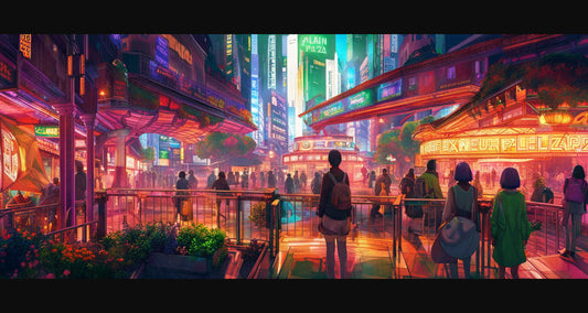 Street Level Illustrated View of a Densely Populated City Set Sometime in the Near Future 0118 SN1069 - Sweet As Hell Designs