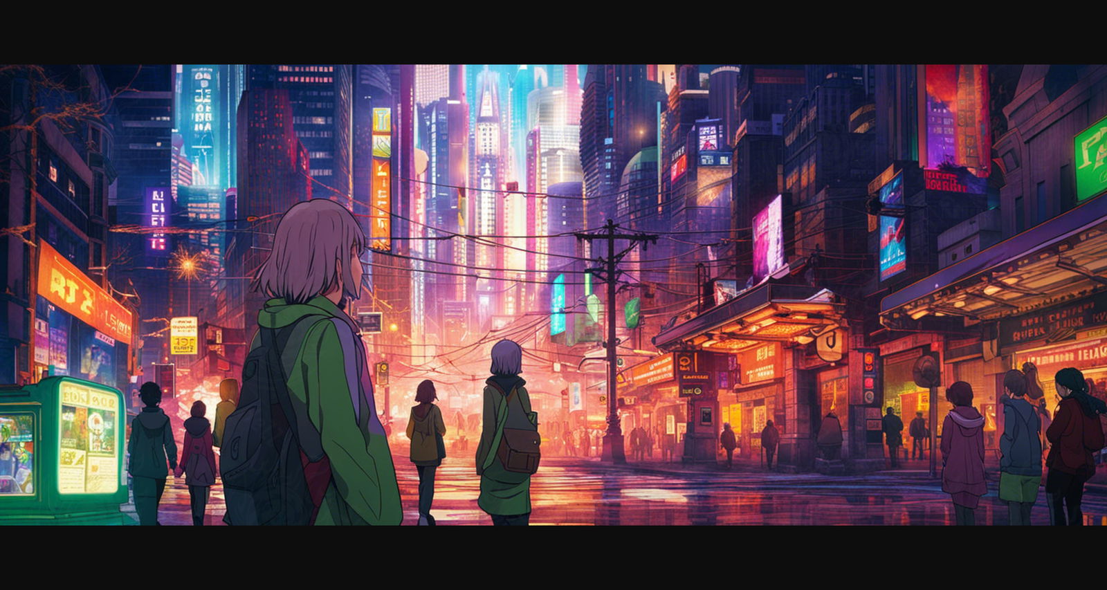 Street Level Illustrated View of a Densely Populated City Set Sometime in the Near Future 0119 SN1070 - Sweet As Hell Designs