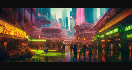 Street Level Illustrated View of a Densely Populated City Set Sometime in the Near Future 0120 SN1071 - Sweet As Hell Designs