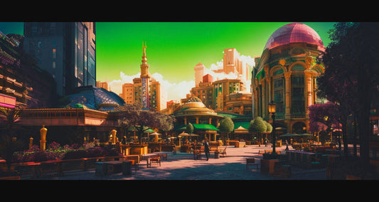 Street Level Illustrated View of a Densely Populated City Set Sometime in the Near Future 0121 SN1072 - Sweet As Hell Designs