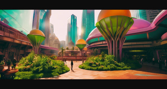 Street Level Illustrated View of a Densely Populated City Set Sometime in the Near Future 0122 SN1073 - Sweet As Hell Designs