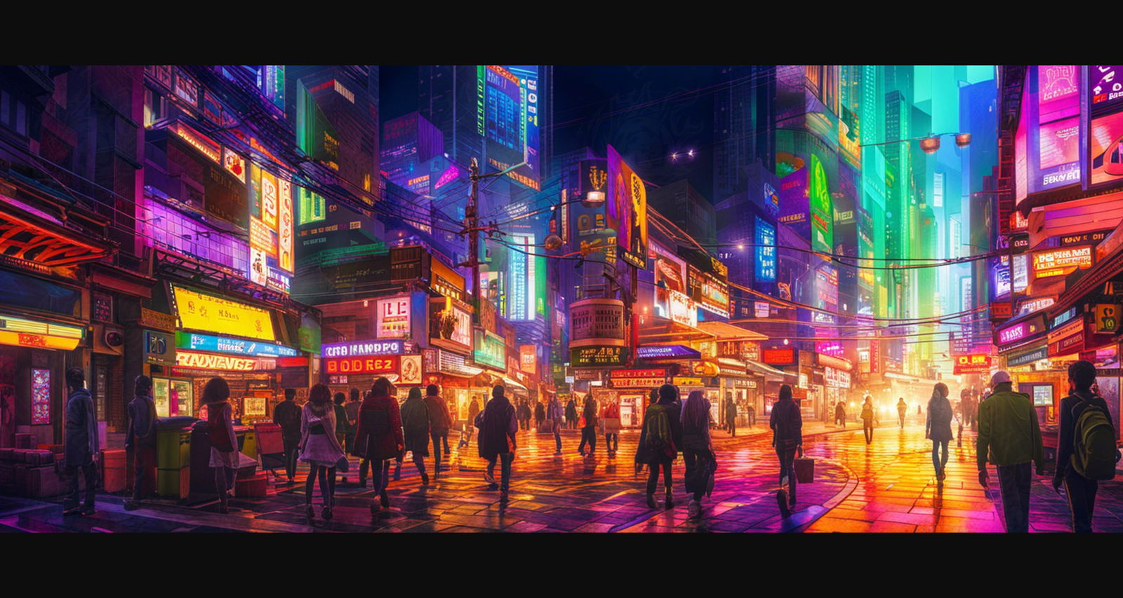 Street Level Illustrated View of a Densely Populated City Set Sometime in the Near Future 0124 SN1075 - Sweet As Hell Designs