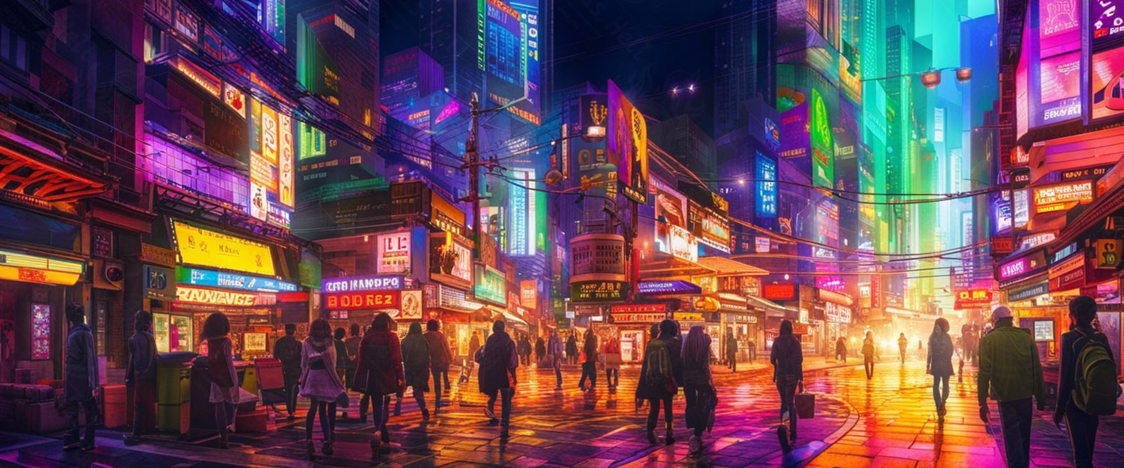 Street Level Illustrated View of a Densely Populated City Set Sometime in the Near Future 0124 SN1075 - Sweet As Hell Designs