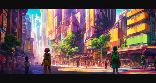 Street Level Illustrated View of a Densely Populated City Set Sometime in the Near Future 0125 SN1076 - Sweet As Hell Designs