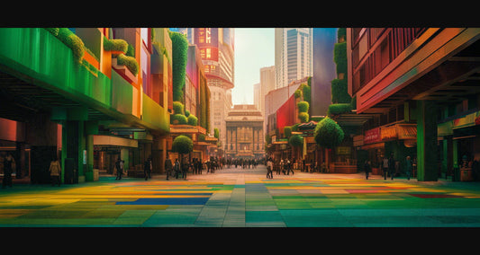 Street Level Illustrated View of a Densely Populated City Set Sometime in the Near Future 0127 SN1078 - Sweet As Hell Designs