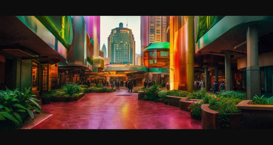 Street Level Illustrated View of a Densely Populated City Set Sometime in the Near Future 0128 SN1079 - Sweet As Hell Designs