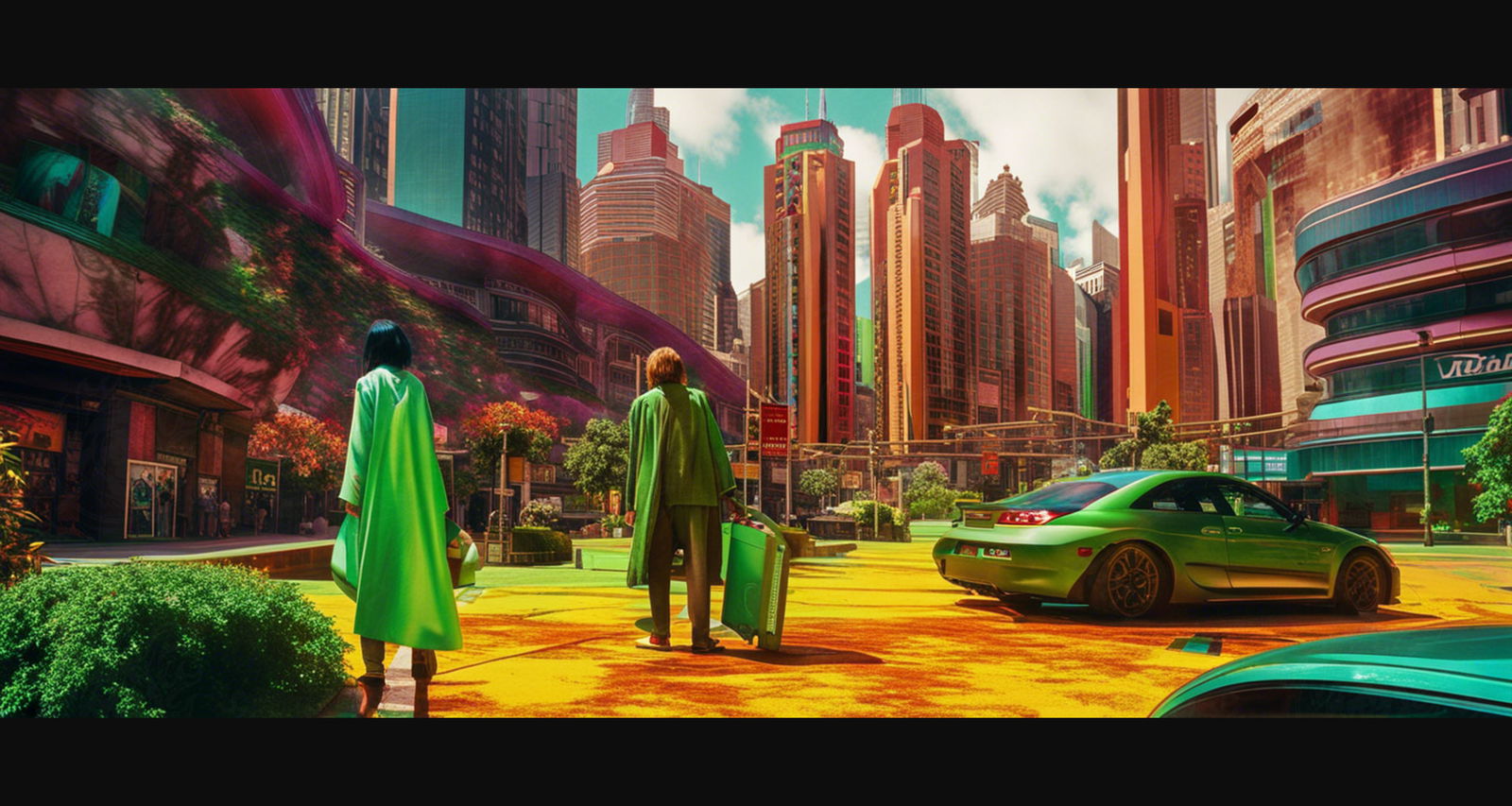 Street Level Illustrated View of a Densely Populated City Set Sometime in the Near Future 0129 SN1080 - Sweet As Hell Designs