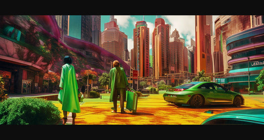 Street Level Illustrated View of a Densely Populated City Set Sometime in the Near Future 0129 SN1080 - Sweet As Hell Designs