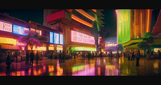 Street Level Illustrated View of a Densely Populated City Set Sometime in the Near Future 0130 SN1081 - Sweet As Hell Designs
