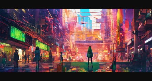 Street Level Illustrated View of a Densely Populated City Set Sometime in the Near Future 0131 SN1082 - Sweet As Hell Designs