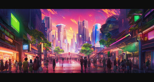 Street Level Illustrated View of a Densely Populated City Set Sometime in the Near Future 0132 SN1083 - Sweet As Hell Designs