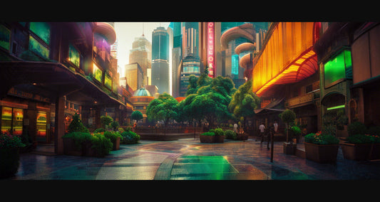 Street Level Illustrated View of a Densely Populated City Set Sometime in the Near Future 0133 SN1084 - Sweet As Hell Designs
