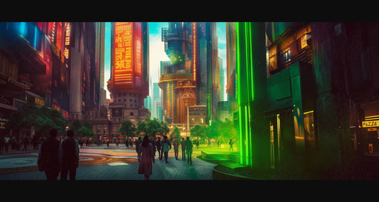 Street Level Illustrated View of a Densely Populated City Set Sometime in the Near Future 0134 SN1085 - Sweet As Hell Designs