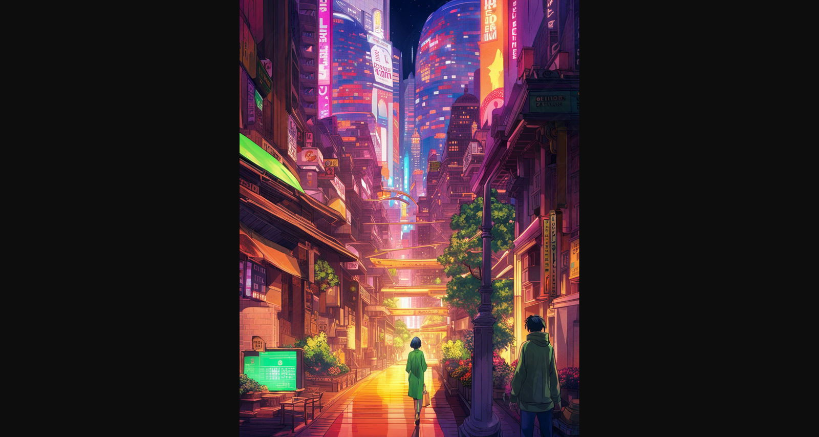 Street Level Illustrated View of a Densely Populated City Set Sometime in the Near Future 0136 SN1087 - Sweet As Hell Designs