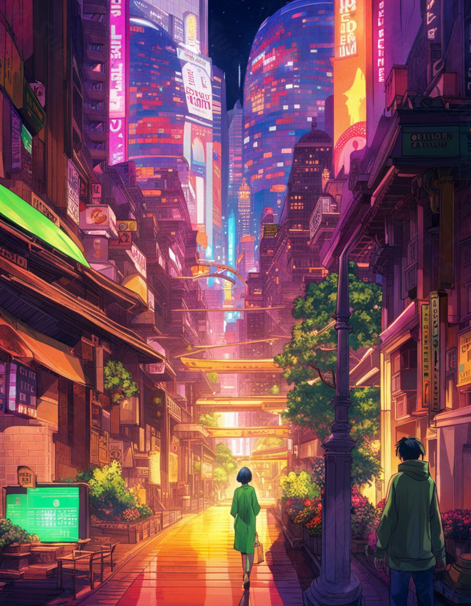 Street Level Illustrated View of a Densely Populated City Set Sometime in the Near Future 0136 SN1087 - Sweet As Hell Designs