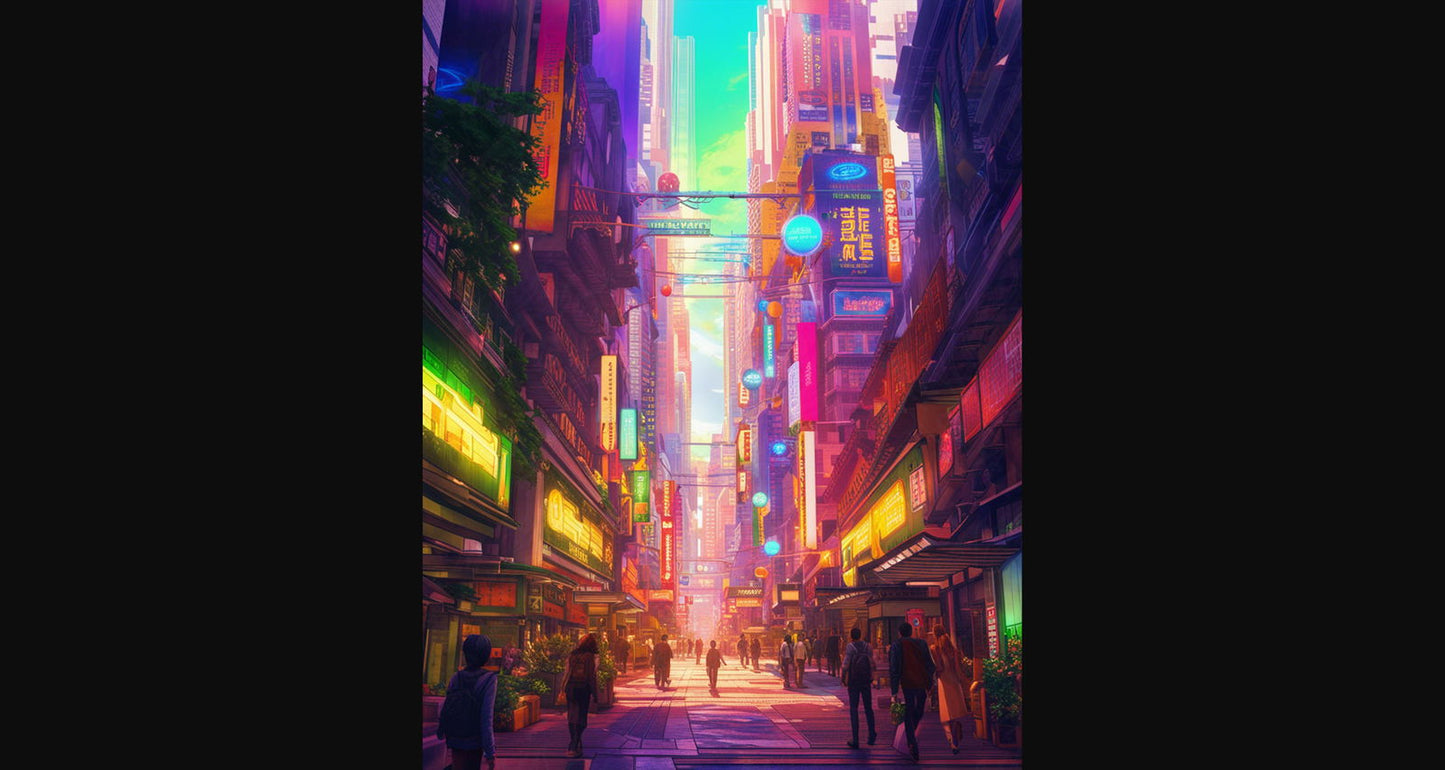 Street Level Illustrated View of a Densely Populated City Set Sometime in the Near Future 0137 SN1088 - Sweet As Hell Designs
