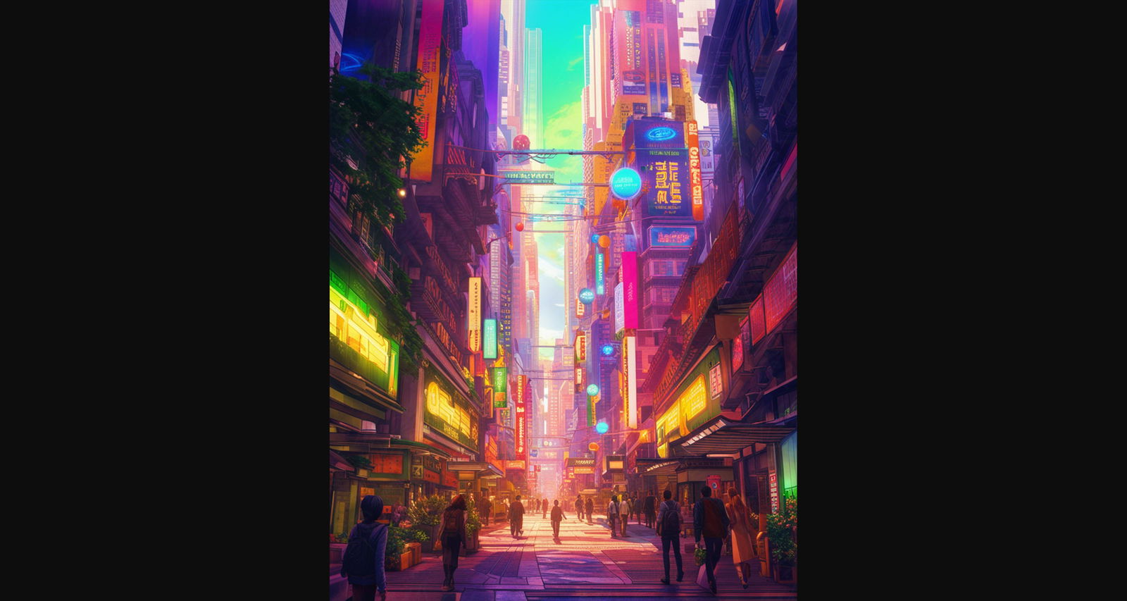 Street Level Illustrated View of a Densely Populated City Set Sometime in the Near Future 0137 SN1088 - Sweet As Hell Designs