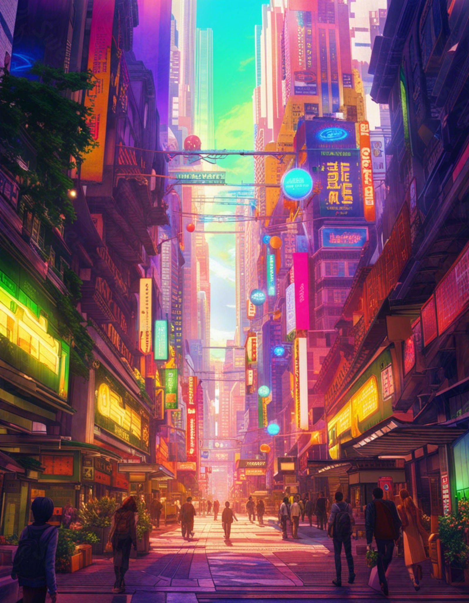 Street Level Illustrated View of a Densely Populated City Set Sometime in the Near Future 0137 SN1088 - Sweet As Hell Designs