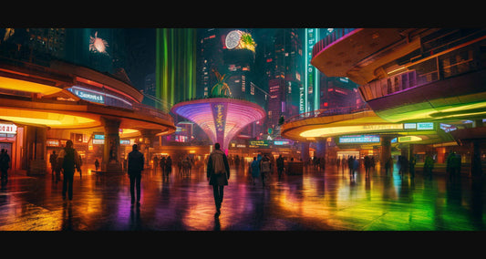 Street Level Illustrated View of a Densely Populated City Set Sometime in the Near Future 0139 SN1090 - Sweet As Hell Designs