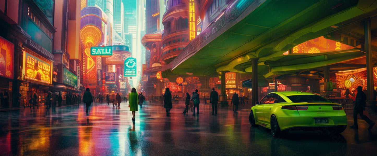 Street Level Illustrated View of a Densely Populated City Set Sometime in the Near Future 0140 SN1091 - Sweet As Hell Designs