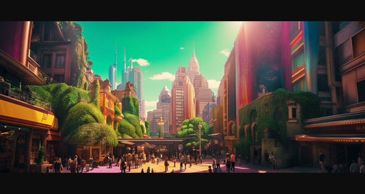 Street Level Illustrated View of a Densely Populated City Set Sometime in the Near Future 0141 SN1092 - Sweet As Hell Designs