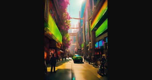 Street Level Illustrated View of a Densely Populated City Set Sometime in the Near Future 0144 SN1095 - Sweet As Hell Designs