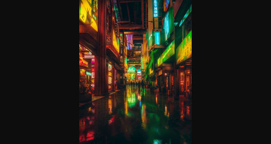 Street Level Illustrated View of a Densely Populated City Set Sometime in the Near Future 0145 SN1096 - Sweet As Hell Designs