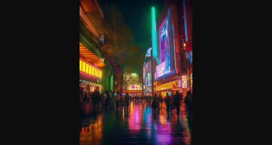 Street Level Illustrated View of a Densely Populated City Set Sometime in the Near Future 0146 SN1097 - Sweet As Hell Designs