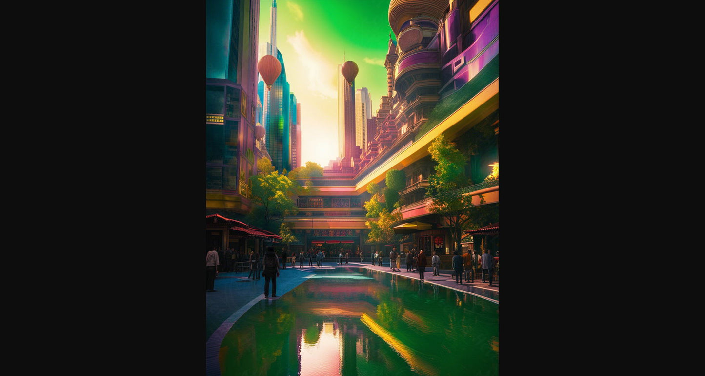 Street Level Illustrated View of a Densely Populated City Set Sometime in the Near Future 0147 SN1098 - Sweet As Hell Designs