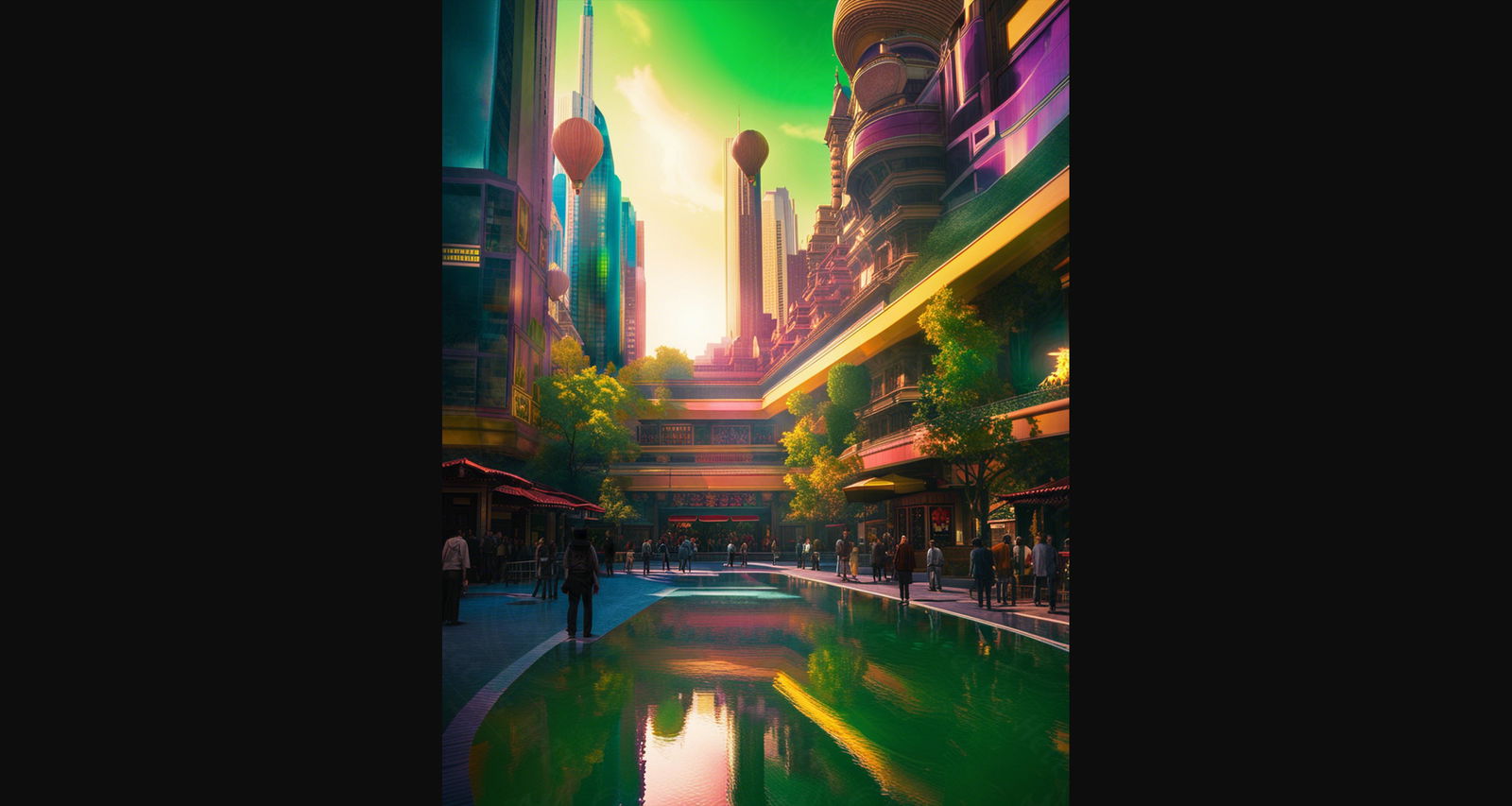 Street Level Illustrated View of a Densely Populated City Set Sometime in the Near Future 0147 SN1098 - Sweet As Hell Designs