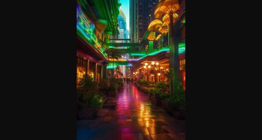 Street Level Illustrated View of a Densely Populated City Set Sometime in the Near Future 0148 SN1099 - Sweet As Hell Designs