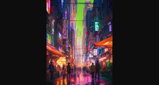 Street Level Illustrated View of a Densely Populated City Set Sometime in the Near Future 0150 SN1101 - Sweet As Hell Designs