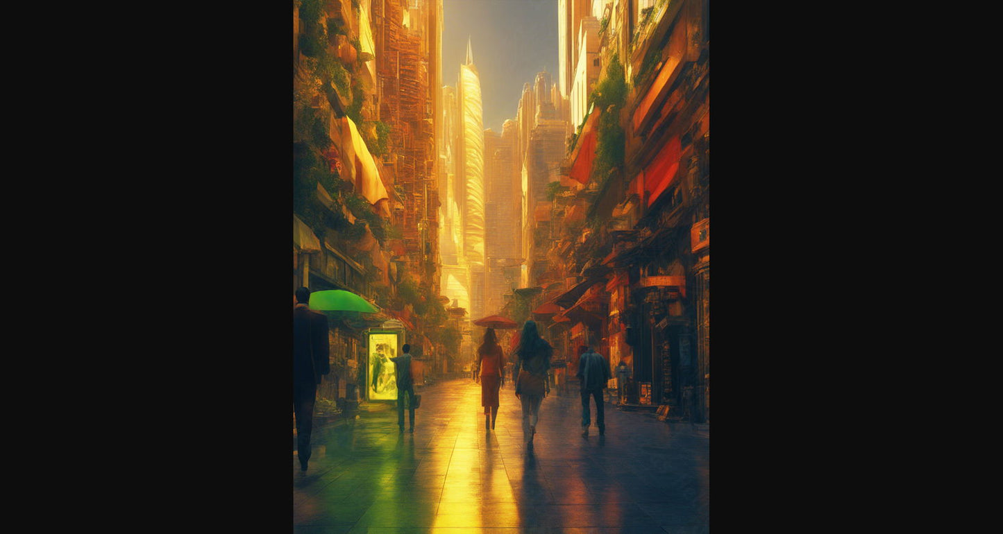 Street Level Illustrated View of a Densely Populated City Set Sometime in the Near Future 0153 SN1104 - Sweet As Hell Designs