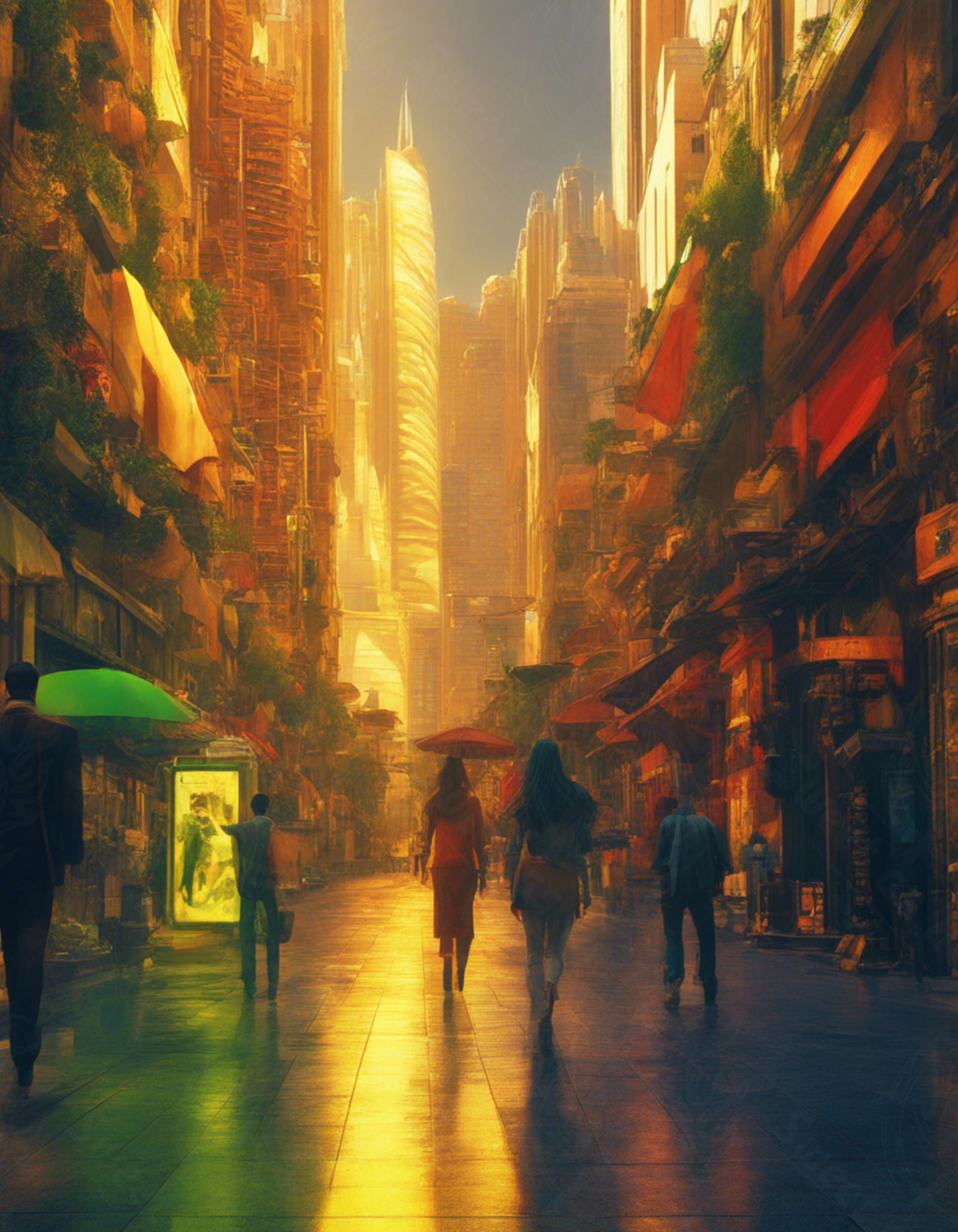 Street Level Illustrated View of a Densely Populated City Set Sometime in the Near Future 0153 SN1104 - Sweet As Hell Designs